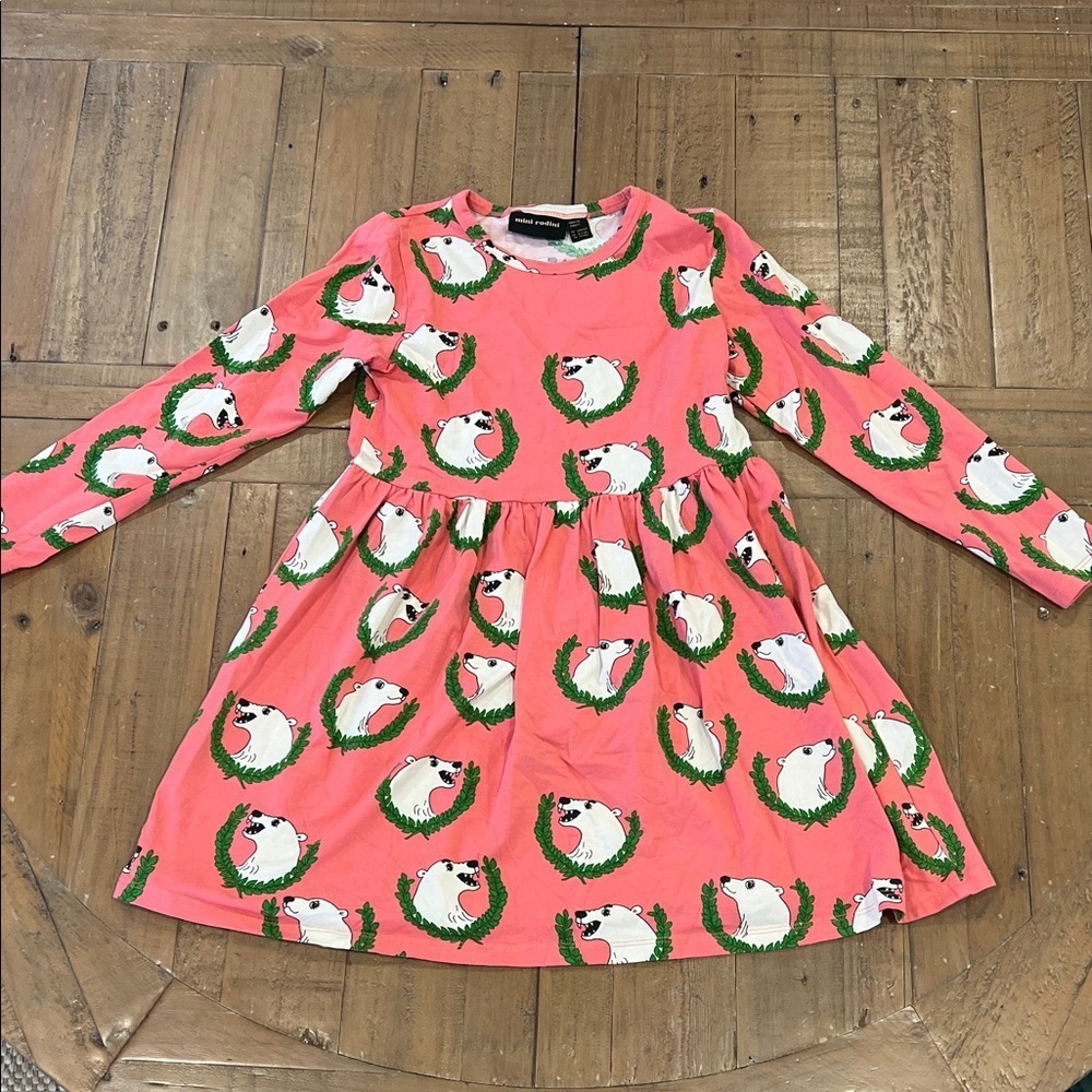 Mini Rodini rose polar bear long sleeve dress 8-9 years